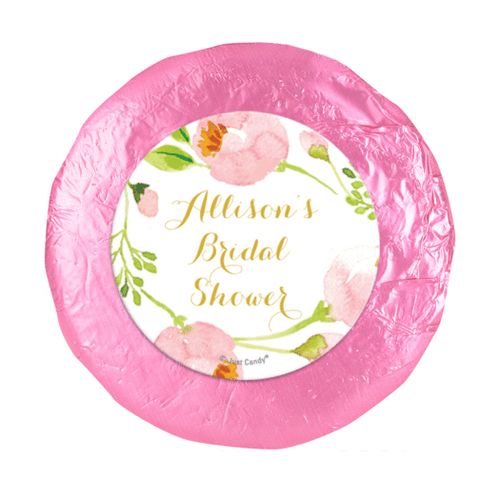 Personalized 1.25" Stickers - Bonnie Marcus Wedding Pink Botanical Wreath (48 Stickers)