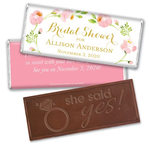 Personalized Bonnie Marcus Embossed Chocolate Bar & Wrapper - Bridal Shower Botanical Wreath
