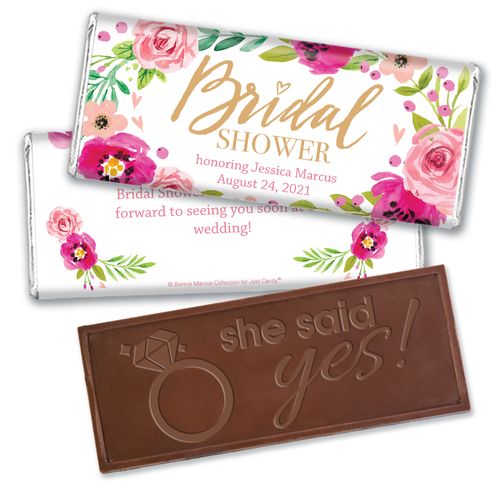 Personalized Bonnie Marcus Embossed Chocolate Bar & Wrapper - Birdal Shower Magenta Florals