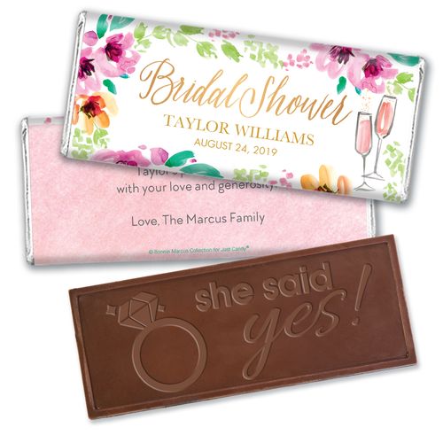 Personalized Bonnie Marcus Embossed Chocolate Bar & Wrapper - Birdal Shower Botanical Bubbly