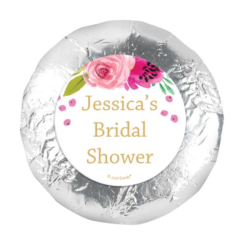 Personalized 1.25" Stickers - Bridal Shower Reception Magenta Florals (48 Stickers)
