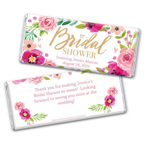 Personalized Bonnie Marcus Bridal Shower Magenta Florals Chocolate Bar Wrappers