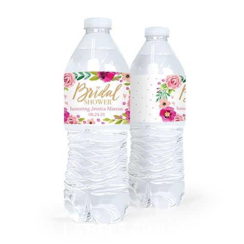 Personalized Bridal Shower Magenta Florals Water Bottle Sticker Labels (5 Labels)