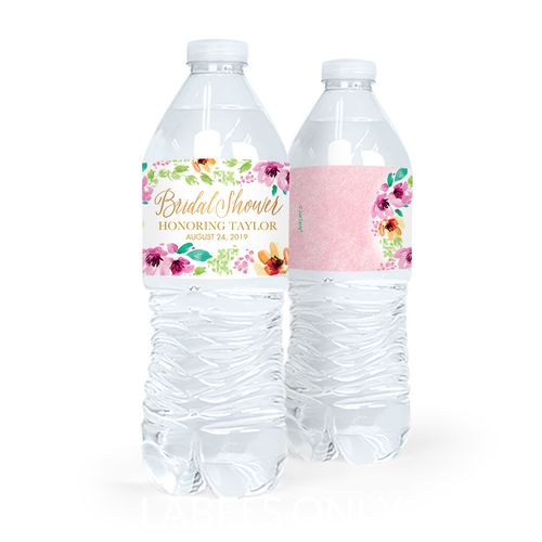 Personalized Bridal Shower Botanical Bubbly Water Bottle Sticker Labels (5 Labels)