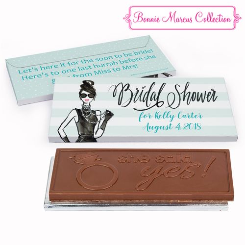 Deluxe Personalized Showered in Vogue Bridal Shower Embossed Chocolate Bar in Gift Box