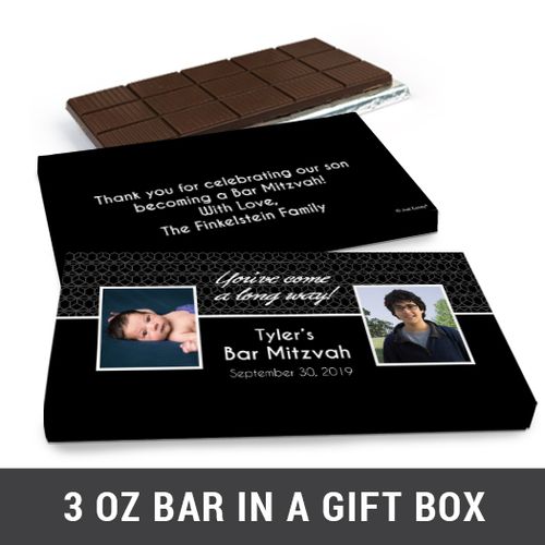 Deluxe Personalized Then & Now Bar Mitzvah Chocolate Bar in Gift Box (3oz Bar)