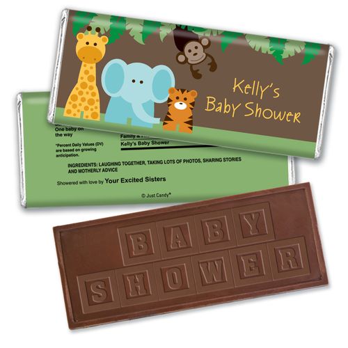 Jungle Buddies Personalized Baby Shower Embossed Chocolate Bar Assembled