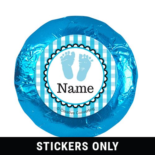 Sweet Baby Feet Blue Personalized 1.25" Stickers (48 Stickers)