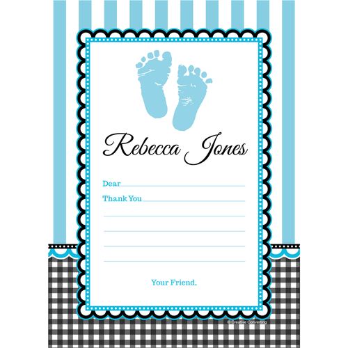 Sweet Baby Feet Blue Personalized Thank You Note