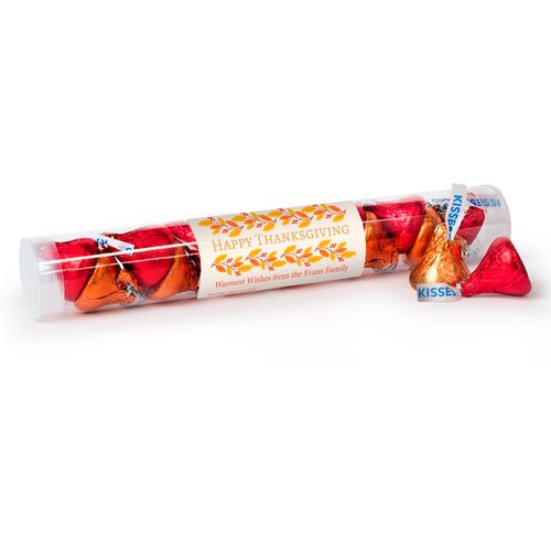 Personalized Thanksgiving Giving Thanks Gumball Tube with Hershey's Kisses