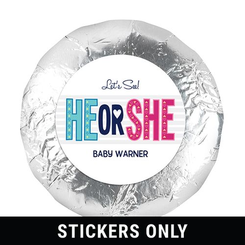 Baby Shower 1.25" Sticker Gender Reveal He or She? (48 Stickers)