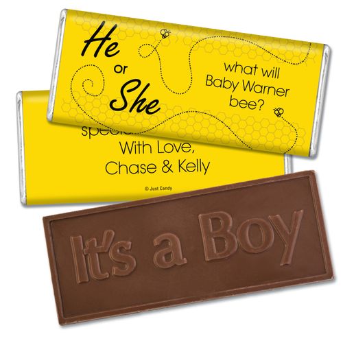 Gender Reveal Baby Shower Embossed It's a Boy Chocolate Bar Bumble Bee