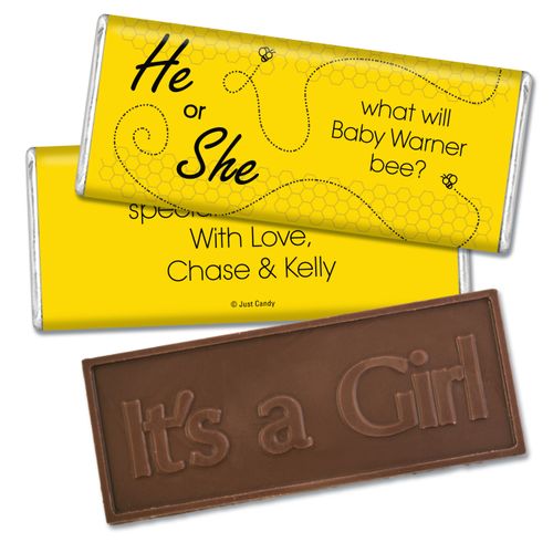 Gender Reveal Baby Shower Embossed It's a Girl Chocolate Bar Bumble Bee