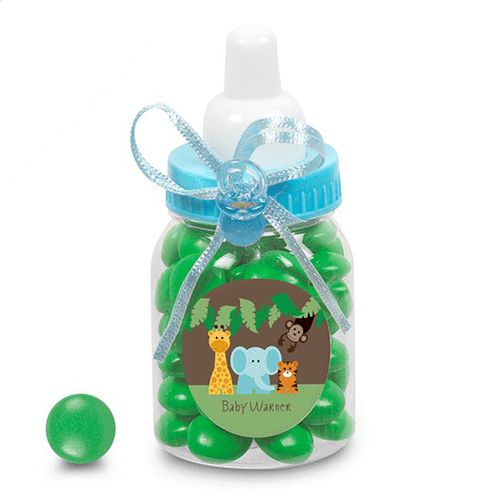 Baby Shower Personalized Blue Baby Bottle Jungle Safari Animals (24 Pack)