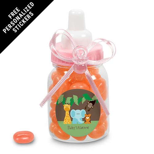 Baby Shower Personalized Pink Baby Bottle Jungle Safari Animals (24 Pack)