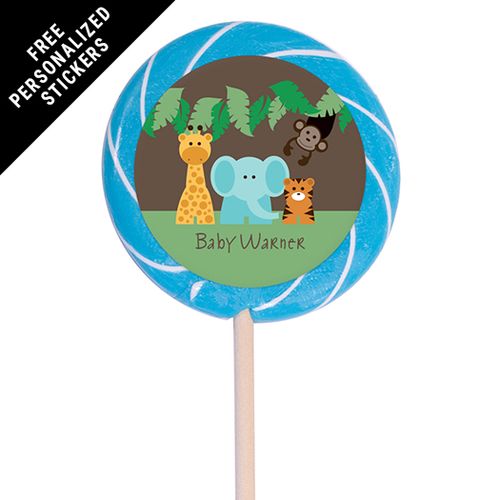Baby Shower Personalized 3" Swirly Pop Jungle Safari Animals (12 Pack)