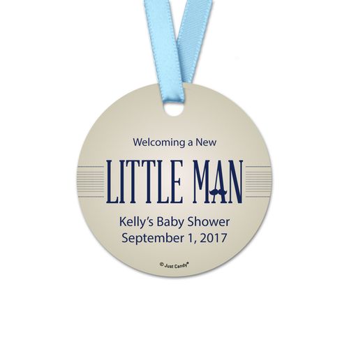 Personalized Baby Shower Little Man Round Favor Gift Tags (20 Pack)