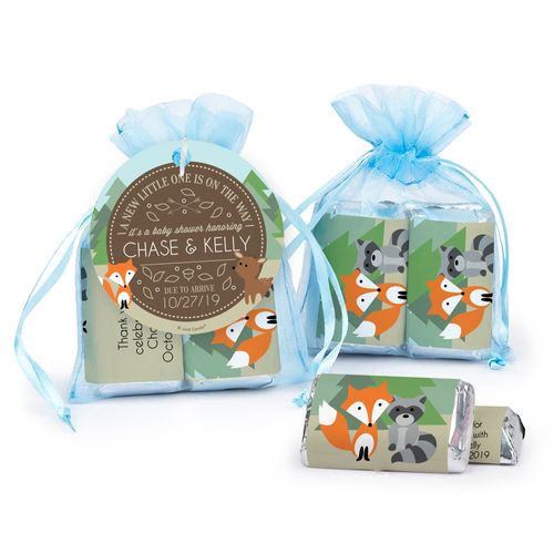 Personalized Baby Shower Forest Friends Hershey's Miniatures in Organza Bags with Gift Tag