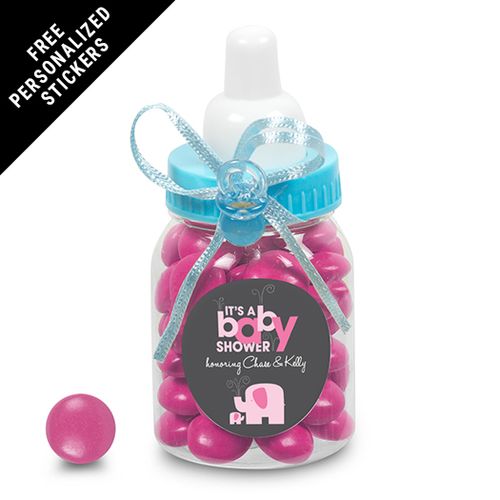 Baby Shower Personalized Blue Baby Bottle Elephant (24 Pack)
