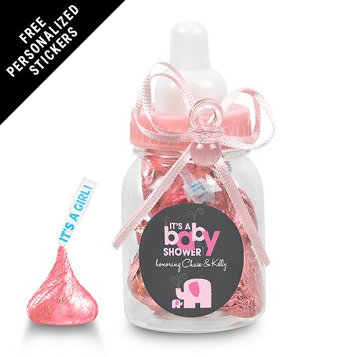 Baby Shower Personalized Pink Baby Bottle Elephant (24 Pack)