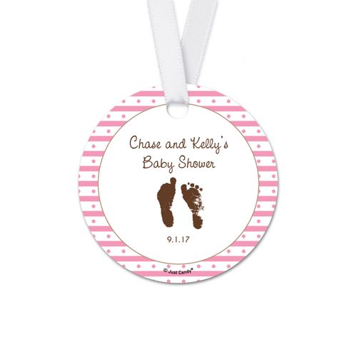 Personalized Baby Shower Footprints Round Favor Gift Tags (20 Pack)