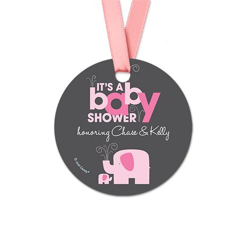 Personalized Baby Elephant Baby Shower Round Favor Gift Tags (20 Pack)