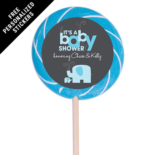 Baby Shower Personalized 3" Swirly Pop Elephant (12 Pack)