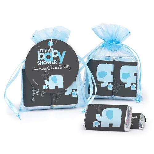 Personalized Baby Shower Baby Elephant Hershey's Miniatures in Organza Bags with Gift Tag