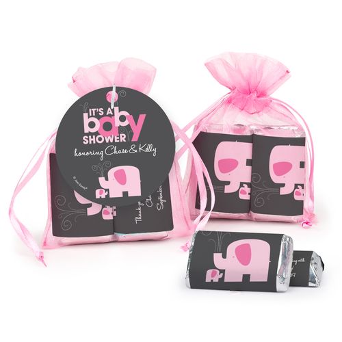 Personalized Baby Shower Baby Elephant Hershey's Miniatures in Organza Bags with Gift Tag