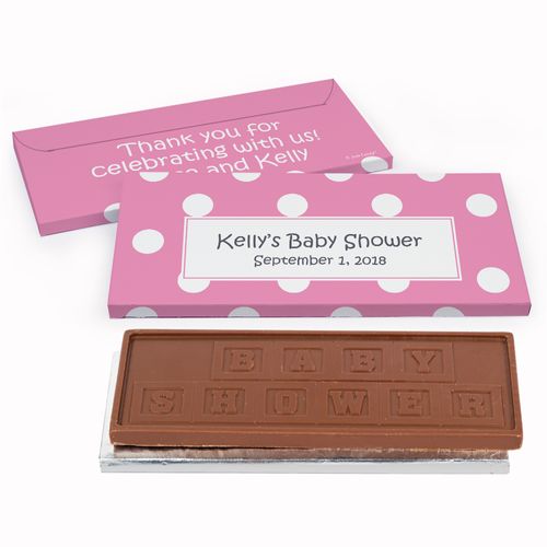 Deluxe Personalized Polka Dots Baby Shower Chocolate Bar in Gift Box