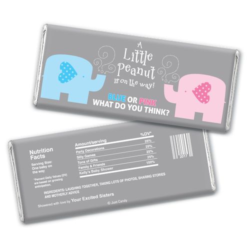 Gender Reveal Baby Shower Baby Elephants Personalized Chocolate Bar Wrappers