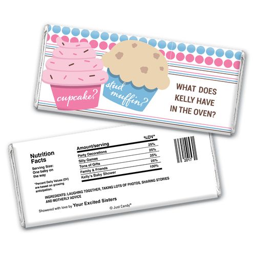 Gender Reveal Baby Shower Cupcakes Personalized Chocolate Bar Wrappers