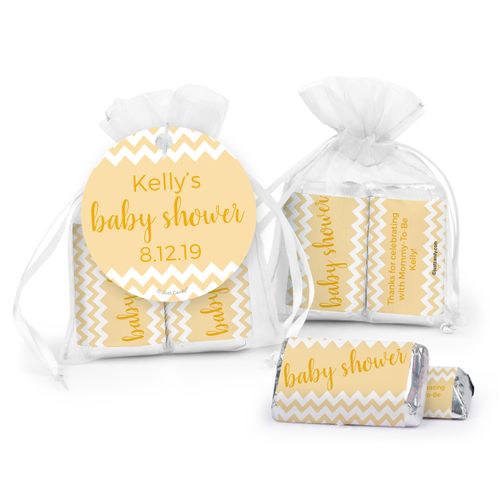 Personalized Baby Shower Chevron Hershey's Miniatures in Organza Bags with Gift Tag