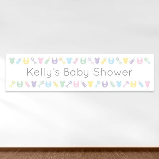 Personalized Baby Shower Bibs, Bottles & Rattles 5 Ft. Banner