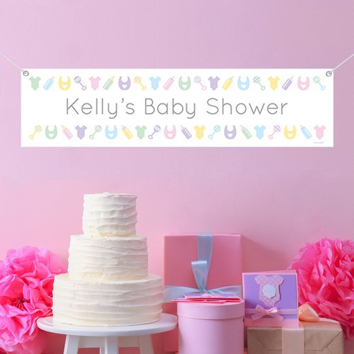 Personalized Baby Shower Bibs, Bottles & Rattles 5 Ft. Banner