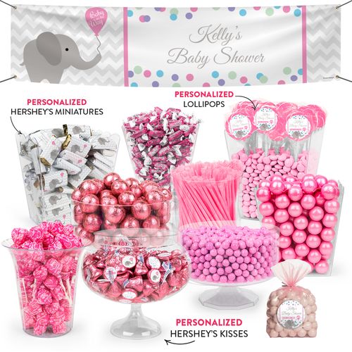 Personalized Baby Shower Pink Elephant Balloon Deluxe Candy Buffet
