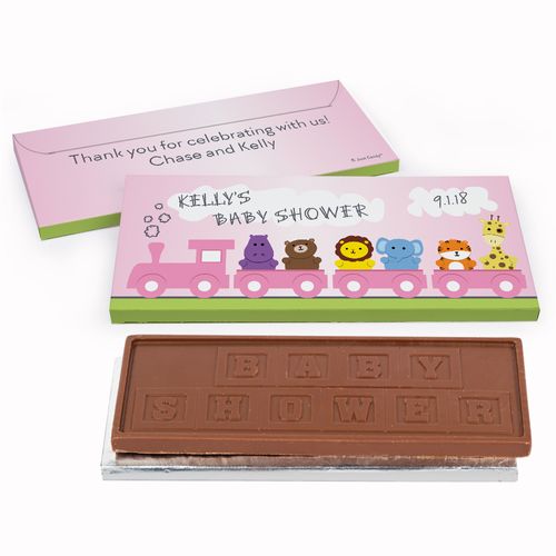 Deluxe Personalized Safari Animal Train Baby Shower Chocolate Bar in Gift Box