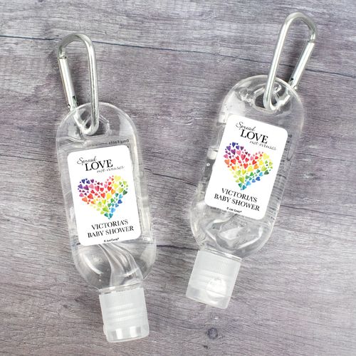 Personalized Hand Sanitizer with Carabiner Baby Shower 1 fl. oz bottle - Love Rainbow