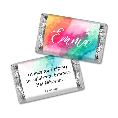 Personalized Rainbow Watercolor Bat Mitzvah Hershey's Miniatures Wrappers