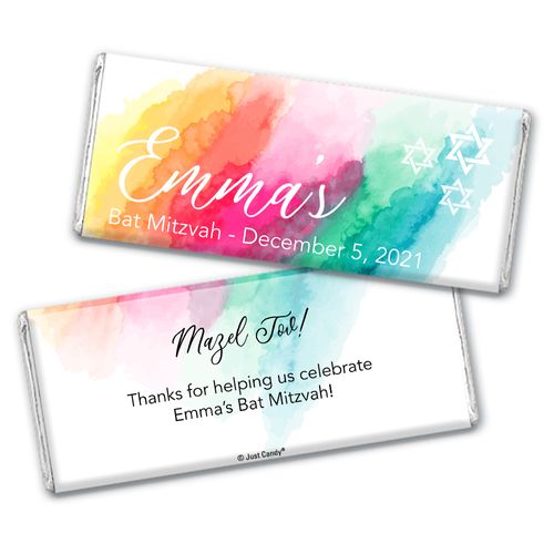 Personalized Bat Mitzvah Rainbow Watercolor Chocolate Bar Wrappers