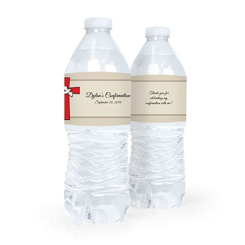 Personalized Confirmation Red Cross & Dove Water Bottle Sticker Labels (5 Labels)