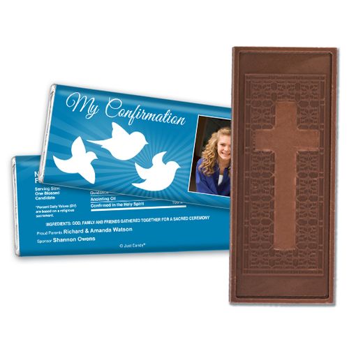 Confirmation Personalized Embossed Cross Chocolate Bar Peace Doves