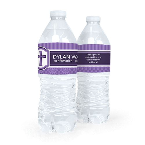 Personalized Confirmation Hexagonal Engraved Cross Water Bottle Sticker Labels (5 Labels)