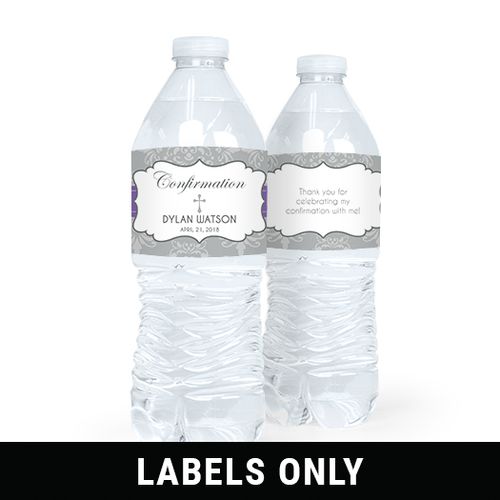 Personalized Confirmation Ribbon Water Bottle Sticker Labels (5 Labels)