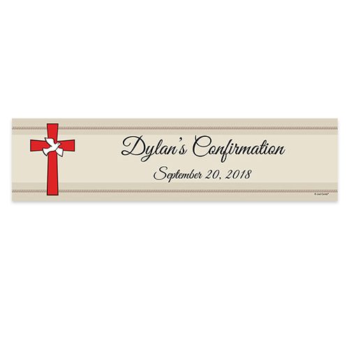 Personalized Confirmation Red Cross and Dove 5 Ft. Banner