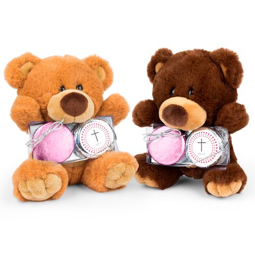 Personalized Girl's Radiant Cross Teddy Bear with Chocolate Covered Oreo 2pk