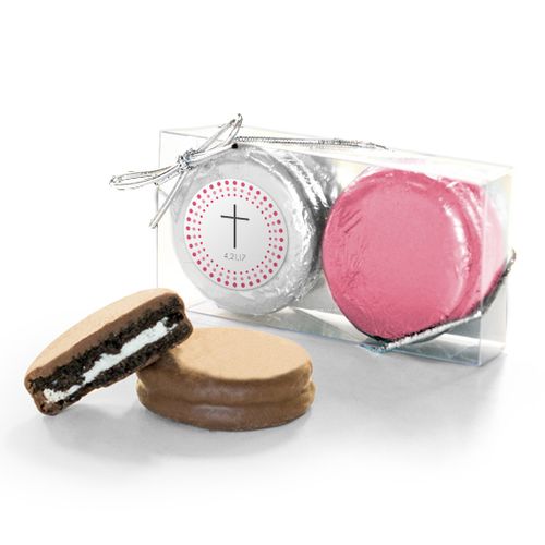 Personalized Confirmation Pink Dotted Circle Calvary Cross 2PK Chocolate Covered Oreo Cookies
