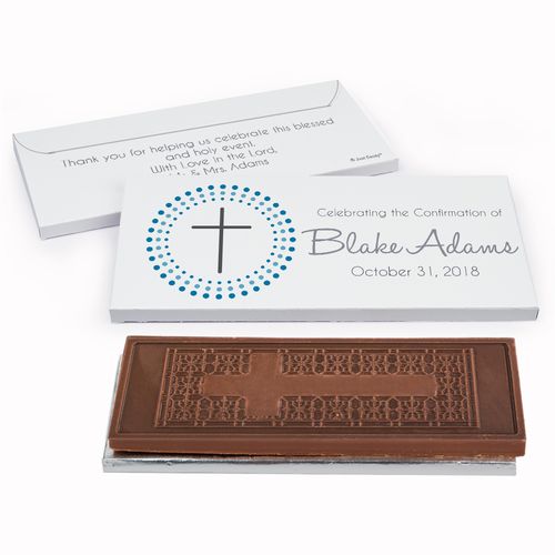 Deluxe Personalized Radiating Cross Confirmation Embossed Chocolate Bar in Gift Box