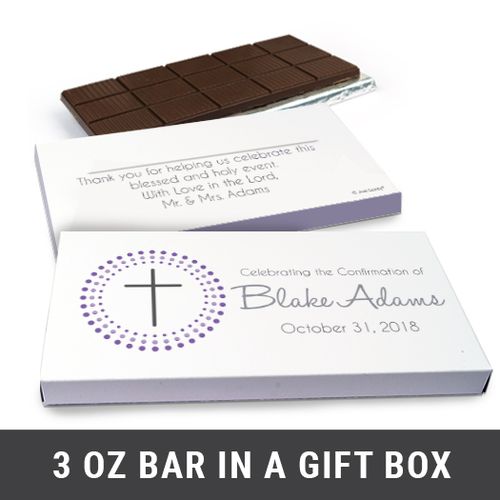 Deluxe Personalized Confirmation Girl's Dotted Calvary Cross Chocolate Bar in Gift Box (3oz Bar)