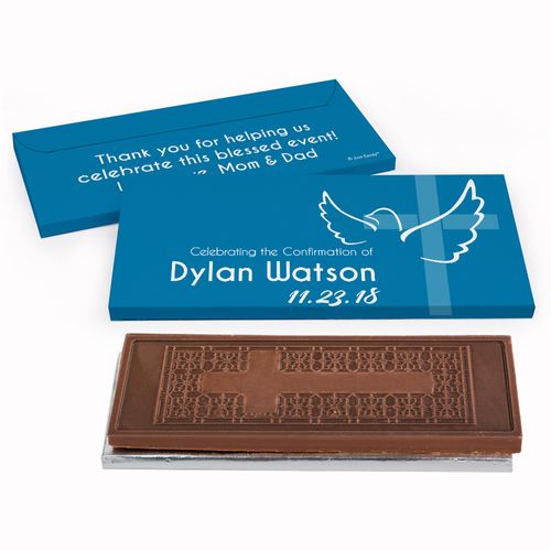 Deluxe Personalized Dove & Cross Confirmation Embossed Chocolate Bar in Gift Box